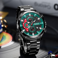 CURREN Chronograph Watches for Mens Military Multi-Function Waterproof Quartz Stainless Steel Watch - Black