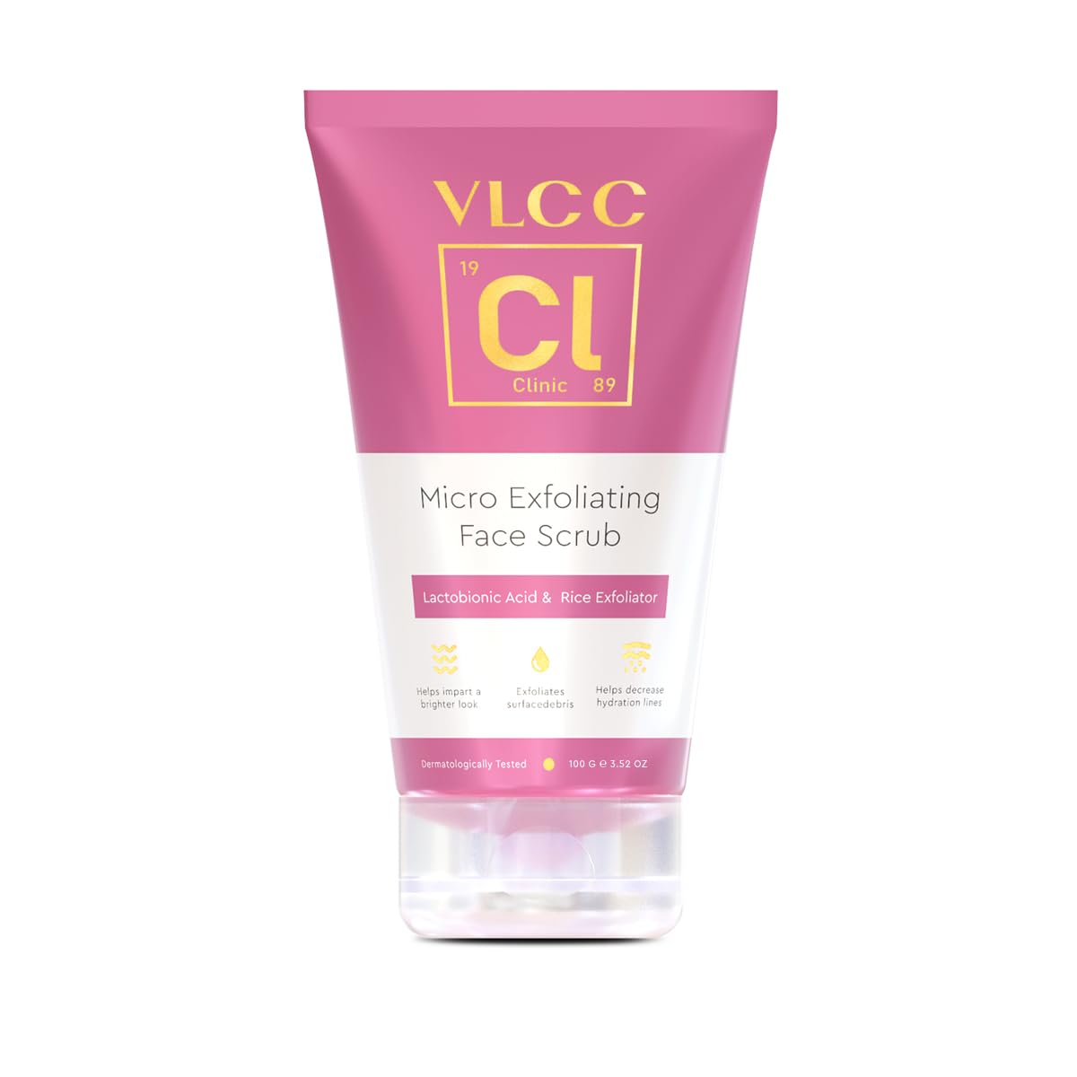 VLCC Clinic Micro Exfoliating Face Scrub - 100g | Mild Exfoliation | Brightening | Detoxifying | Removes Dirt, Dust, Oil and Impurities | Lactobionic Acid & Rice Exfoliator | Suitable for Sensitive