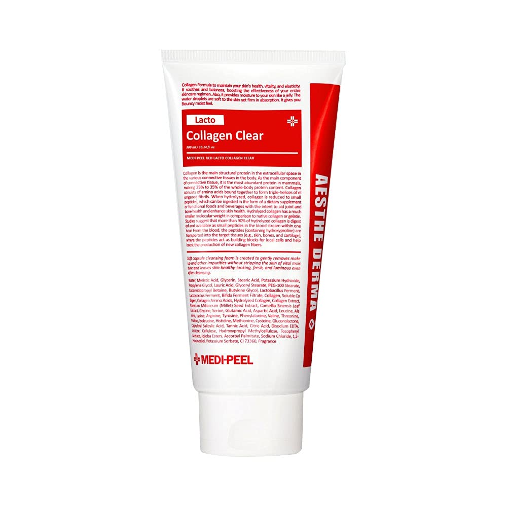 Medi-peel] Aesthe Derma Lacto Collagen Clear 300ml | Korean Facial Cleansing Foam | K-Beauty Skincare | Collagen Cleanser | Deep Cleansing | Pore Tightening | Micro Bubble