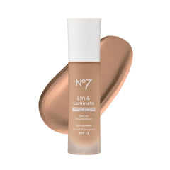 No7 Lift & Luminate Triple Action Serum Foundation - Liquid Foundation Makeup with SPF 15 for a Dewy, Glowy Base - Radiant Serum Foundation for Mature Skin - Latte (1 Fl Oz)