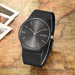 Curren 8256 Men's Sports Waterproof Stainless-Steel Strap Analog Display Wrist Watch - Black