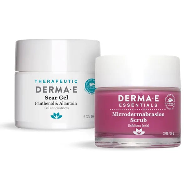 Derma E Scar Gel – Therapeutic Natural Scar Treatment for Face 2 oz + Microdermabrasion Scrub with Dead Sea Salt & Citrus Essential Oils 2oz