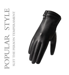 Gym Gloves Women,Winter Fashion Leather Gloves for Women, Touch Screen Plush Lined Outdoor Windproof Warm Suede Driving Dress Gloves -Black