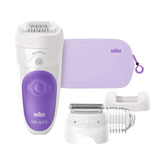 Braun Ses 5549 Gs Silk-Epil 5 Wet & Dry Cordless Epilator With 4 Extras, Including A Shaver Head And Trimmer Cap, White/Purple