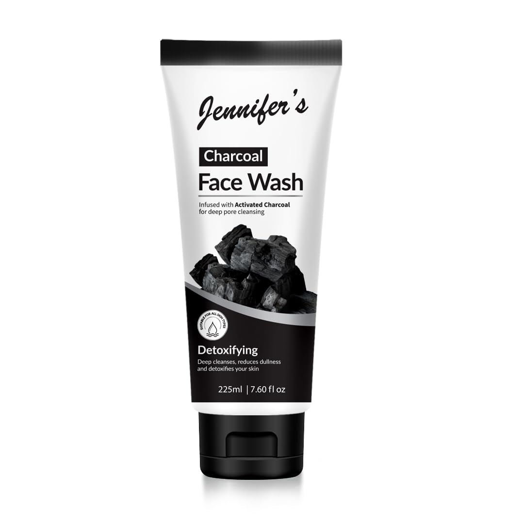 Jennifer's Face Wash Charcoal 225 ML - Deep Cleansing, Detoxifying, Reduces Dullness, Infused with Activated Charcoal, Suitable for All Skin Types