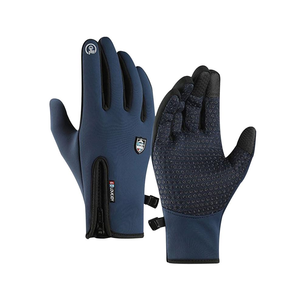 JZS Cycling Gloves, Winter Gloves Touch Screen Fingers Warm Gloves Insulated Anti-Slip Windproof Waterproof Cycling Riding Running Work for Men Women - Blue