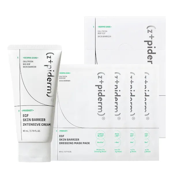 Zipiderm EGF Skin Barrier Intensive Moisture Set – Intensive Cream Moisturizer + Dressing Sheet Masks (4EA), Korean Deep Hydration & Barrier-Repair Duo for Dry, Sensitive & Irritated Skin
