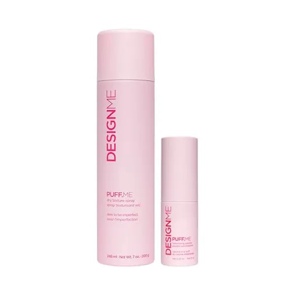 DESIGNME PUFF.ME Volumizing Powder & Dry Texture Spray for Hair Bundle | 7-Oz Color-Safe Hair Texture Spray & 0.32-Oz Talc-Free Volume Powder for Hair | Hair Texture Powder & Spray for Women