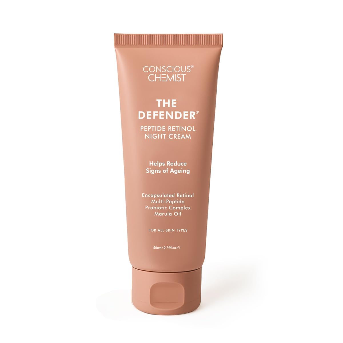 Conscious Chemist The Defender 0.2% Retinol Moisturizer Cream | 50g | Pro-Collagen Night Cream For Men & Women, Multi peptide Anti aging Face cream, Reduces Fine lines, Neck lines & Wrinkles, All Skin Types