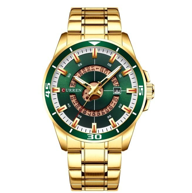 CURREN 8359 luxury business casual men's watch waterproof quartz Stainless steel Band calendar men's watch - GREEN