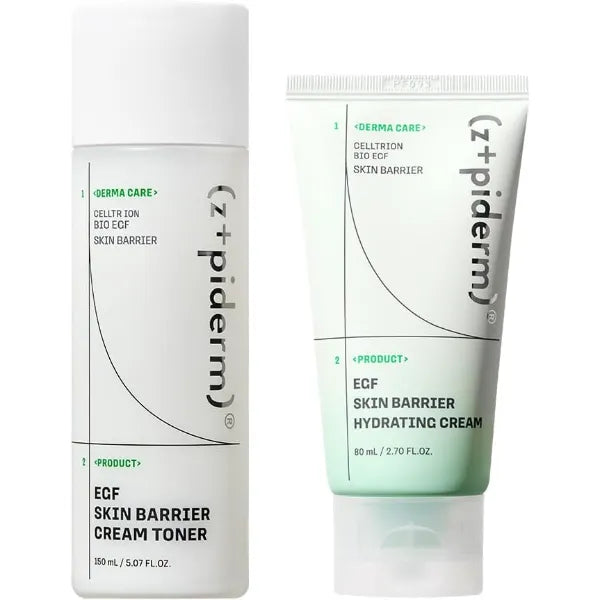 Zipiderm EGF Skin Barrier Moisture Routine Set – Cream Toner + Hydrating Gel Cream Moisturizer, Korean Lightweight Hydration & Barrier-Support Duo for Sensitive, Dry & Acne-Prone Skin