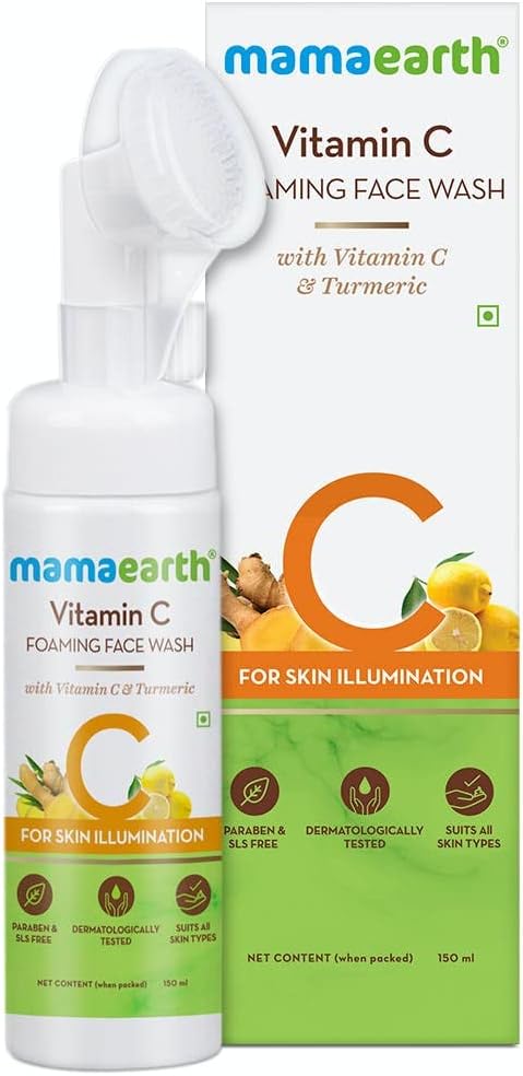 Mamaearth Vitamin C Face Wash with Foaming Silicone Cleanser Brush Powered by Vitamin C & Turmeric (150ML)