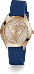 GUESS P RS GLD CS/SUN RS GLD GLITZ DL W/P RS GLD LOGO/BLUE SMTH SILICONE STRP