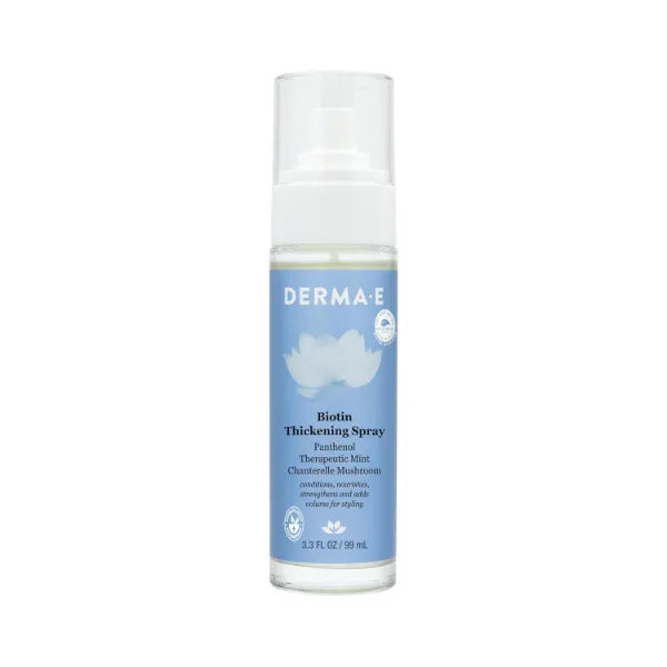 Derma E Biotin Thickening Spray – Volumizing Protein-Enriched Texturizer for Fine Hair with Panthenol, Therapeutic Mint and Chanterelle Mushroom, 3.3 Fl Oz