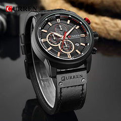 Herren-Armbanduhr mit Lederarmband, klassisch, lssig, Edelstahl, wasserdicht, Chronograph, Datum, analog, Quarzuhr