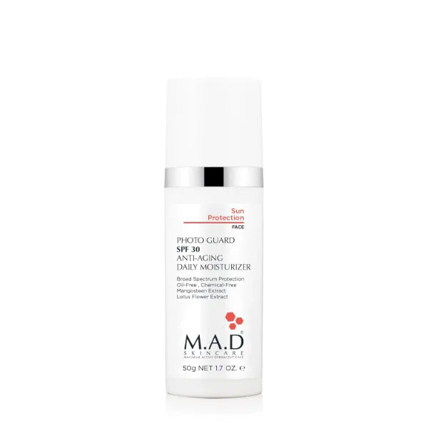 M.A.D Skincare PHOTO GUARD SPF 30 ANTI AGING DAILY MOISTURIZER Sun Protection – 12% Zinc Oxide Sheer Mineral Face Cream – Advanced Photo-Aging Defense & Cellular Repair – 1.7 oz