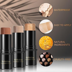 LEVGLAKE 3 Colors Cream Contour Highlighter Stick Face Make up Kit, Creme Bronzer Foundation Shaping Trimming Stick Wand