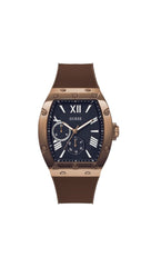 GUESS Men's 43mm Watch - Brown Strap Navy Dial Coffee Case