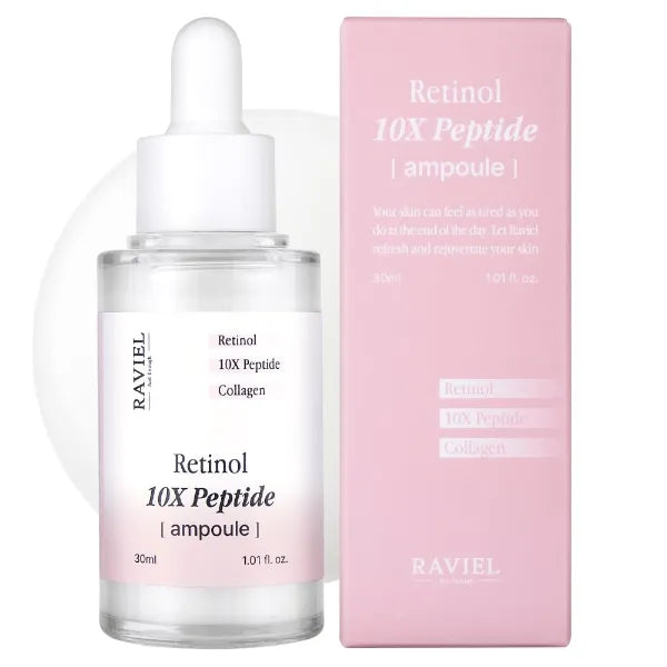 RAVIEL Retinol & Collagen 10X Peptide Ampoule – Firming Face Serum for Wrinkles, Pores, Elasticity & Aging Skin, Korean Skincare, 30ml