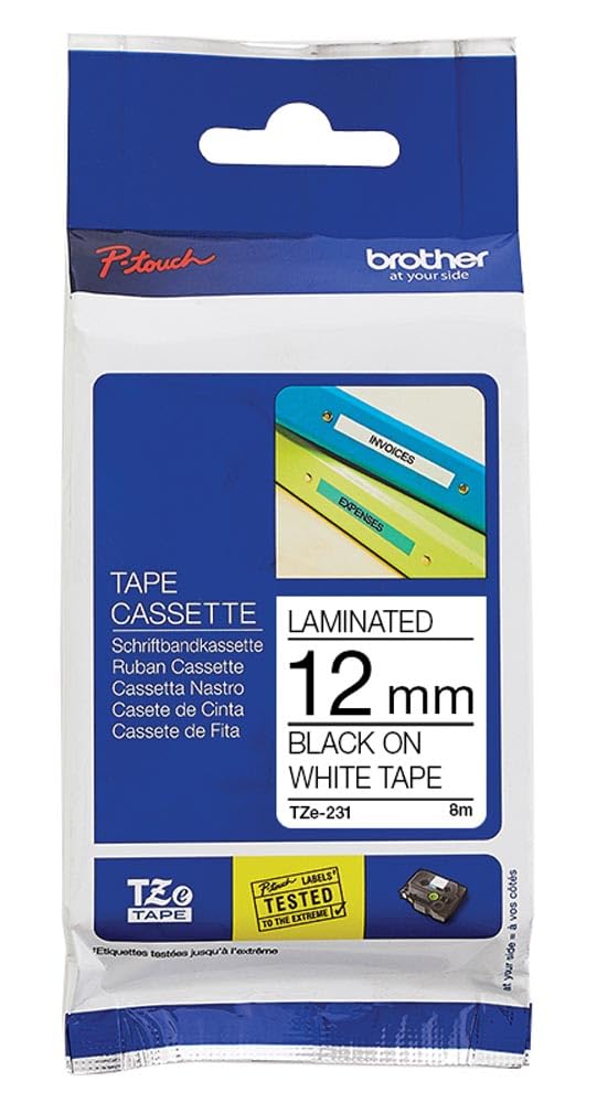 Brother Tze-231 Black On White Label Tape, 12 Mm Size