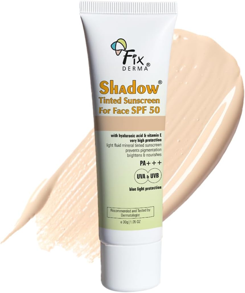 Fixderma Shadow Tinted Sunscreen SPF 50 PA+++ | Sunscreen with Vitamin E | UVA & UVB Protection | For All Skin Types - 30gm