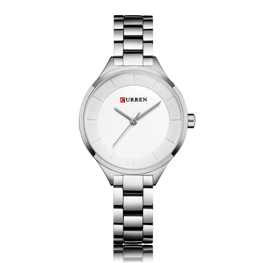 CURREN 9015 Women Quartz Watch Ladies Casual Chain Steel Band Wristwatches (white)
