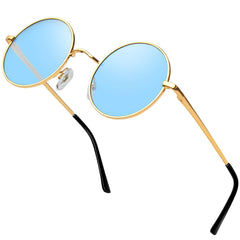 KANASTAL Hippie Round Polarized Sunglasses for Women Men, Small Circle Sun Glasses Classic Vintage Retro Shades Metal Frame UV400 Protection