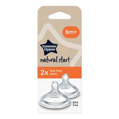 Tommee Tippee Natural Start Baby Bottle Teats, Fast Flow, 6+ Months, Breast-Like for a Natural Latch, Anti-colic Valve, Soft Silicone, Pack of 2