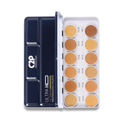 C2P PROFESSIONAL MAKEUP Pro Ultra HD 12 Color Supraemeshield - Foundation, Contour & Concealer Palette for Face | Offers Medium to Buildable Coverage for Dry Skin - All in 1 Palette 42g