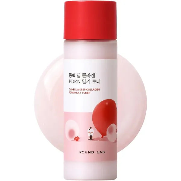 ROUND LAB Camellia Collagen PDRN Milky Toner 5.07 Fl Oz, Hydrating Elasticity-Boosting Glass Skin Toner with Low Molecular Collagen and Camellia Flower Extract, Milky Glow Texture, Korean Skincare