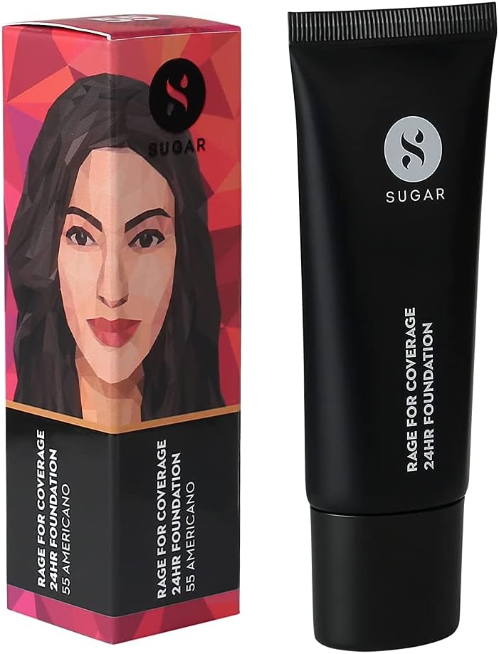 SUGAR Cosmetics Rage Luminous Matte Finish Full Coverage, Ultra Creamy 24Hr Long lasting Foundation Cream (55 Americano | Medium Deep, Warm Undertone - 25 ml)