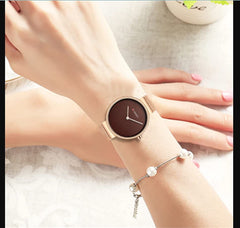 CURREN Ladies analog watch rose gold stainless steel case maroon dial rose gold stainless steel bracelet