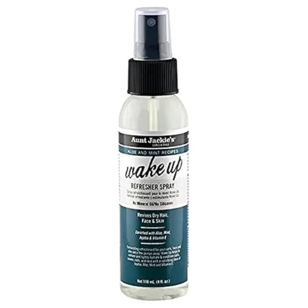 Aunt Jackie's Aloe & Mint Recipes Wake Up Refresher Spray for Dry Hair, Face and Skin, Revives Hair With Hydration, Shine & Conditioning Nutrients, 4 Oz