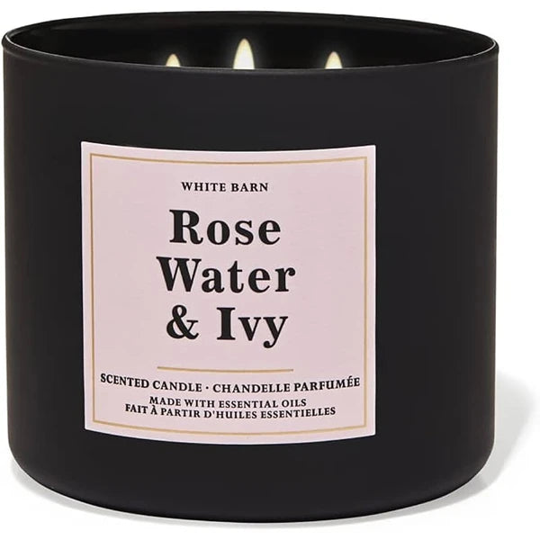 Bath & Body Works White Barn 3-Wick Candle w/Essential Oils - 14.5 oz - 2021 Core Scents! (Rose Water & Ivy)