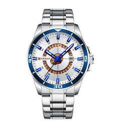 CURREN 8359 luxury business casual men's watch waterproof quartz Stainless steel Band calendar men's watch - SILVER WHITE