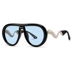Oversized Trendy Polarized Pilot Sunglasses for Women Men Retro Oval Flat Top Frame Curved Metal Designer Eyewear