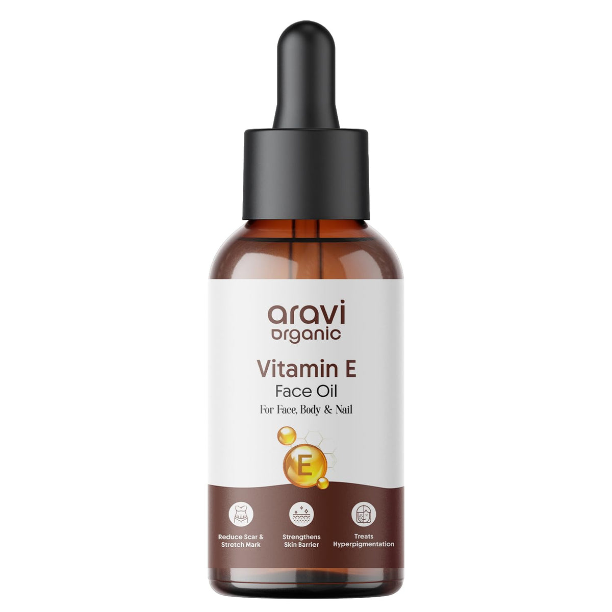 Aravi Organic Vitamin E Oil For Face - 30 ml | Best Oil For Face, Body and Nail From Veg Vitamin E Source | Nourish Your Repair Damaged Skin Naturally.