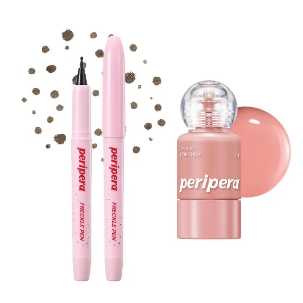 Peripera Freckle Pen & Syrupy Tok Cheek Bundle – Natural Brown Freckle Tint + Dewy Liquid Blush, Hydrating Glow, Long-Lasting K-Beauty Set