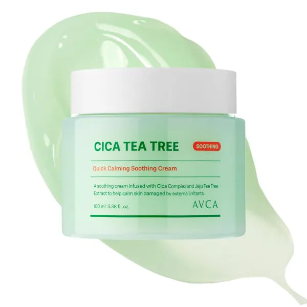 AVCA Quick Calming Cica Tea Tree Cream 100ml (3.38 fl. oz) – Soothing Moisturizer for Sensitive, Redness-Prone Skin, Lightweight Hydrating Gel, K-Beauty