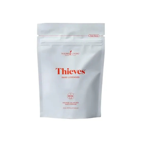 Young Living Thieves Hard Lozenges, 30 ct Sugar Free Relief for Dry Mouth & Sore Throat Clove, Lemon, Peppermint Essential Oils Gentle on Stomach