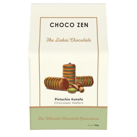 Choco Zen Premium Dubai Chocolate Wafer Rolls 144g – Luxury Middle Eastern Dessert, Wafer Rolls with Creamy Pistachio & Wrapped in Kunafa Flakes, Arabic Sweet & Gift (Pistachio Kunafa Mix -144g)