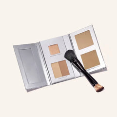 Woosh Beauty, The Fold Out Complexion Palette w/Secret Brush, Travel All in One Neutral Cream & Powder Kit, 4 in 1 Nested Makeup Brush (#2.5 Medium Tan)