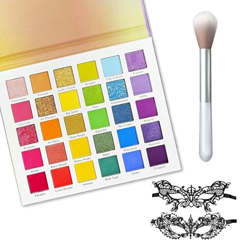 NALACAL 30 Color Eyeshadow Palette with Lace Mask and Brush Set, Makeup Palettes Rainbow Color Bright Vibrant Colors Shades Cosmetics