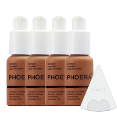 Glamza Phoera Foundation Full Coverage Makeup Set - 24hr Long Lasting Oil Control - Soft Smooth Matte Flawless Concealer Cream - Inc x4 30ml Foundation & Silicone Blender Sponge (109 Mocha)