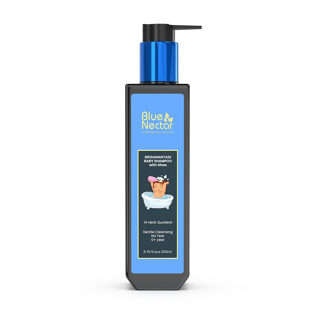 Blue Nectar Baby Shampoo with Natural Ghee for Gentle Cleansing | No Tear Formula | 0+ Year | for Dry & Sensitive Skin (200ml, 14 Herbs)