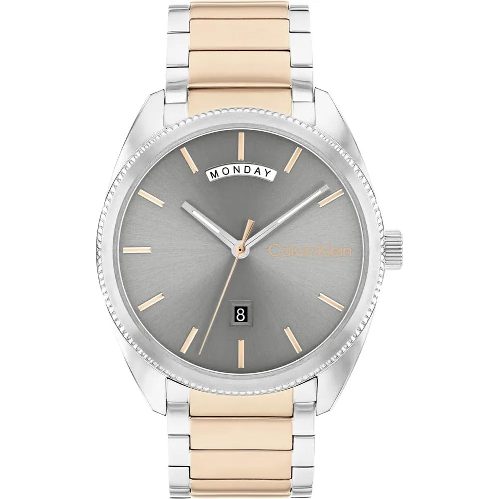 CALVIN KLEIN MEN'S COOL GREY DIAL TWO TONE STAINLESS STEEL BRACELET WATCH - 25200449