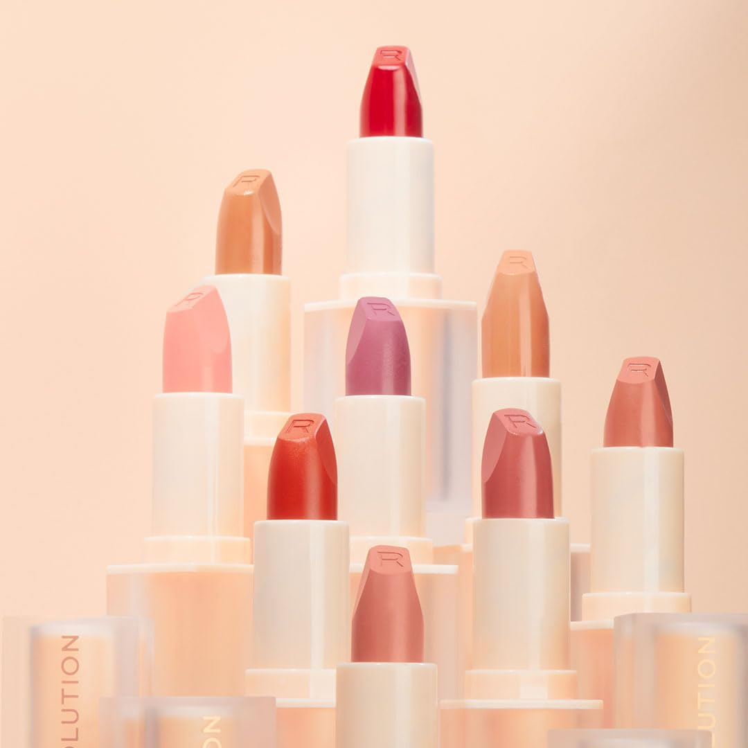 Makeup Revolution Beauty, Lip Allure Soft Satin Lipstick, Highly Pigmented & Smudge Proof, Long Lasting Creamy Satin Finish, Contains Vitamin E, Divine Brown, 0.11 Oz