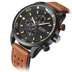 CURREN Men's Sports Waterproof Leather Strap Wrist Watch 8250, brown