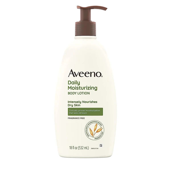 Aveeno Daily Moisturizing Body Lotion for Dry Skin with Prebiotic Oat, Fragrance & Paraben Free, Non-Greasy, Non-Comedogenic, for Sensitive Skin & 72-Hour Moisturizer