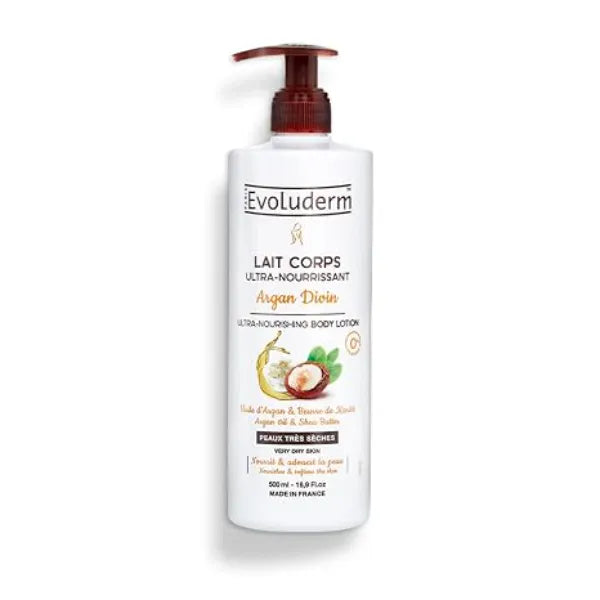 Evoluderm Skin Moisturizer Lotion Ultra Nourrissant Argan Divin, 200 ml, Vegan, Non Toxic, Dry Skin, Whole Body, Unisex, Nourishing, France